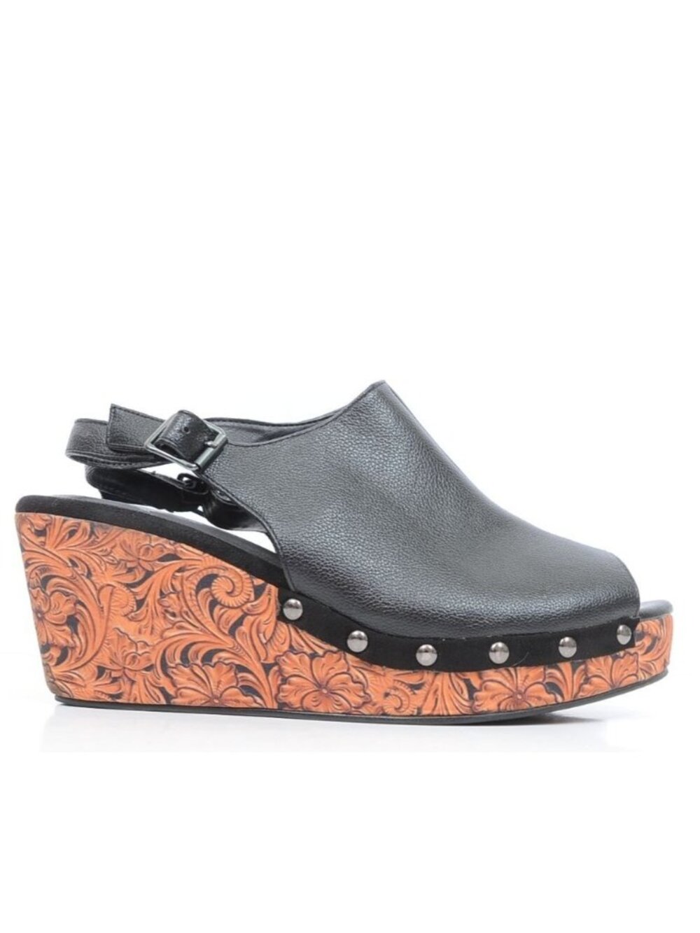 Crazy Train Clyde Womens 10 Tooled Vegan Leather Southwest Open Toe Wedge Sandal